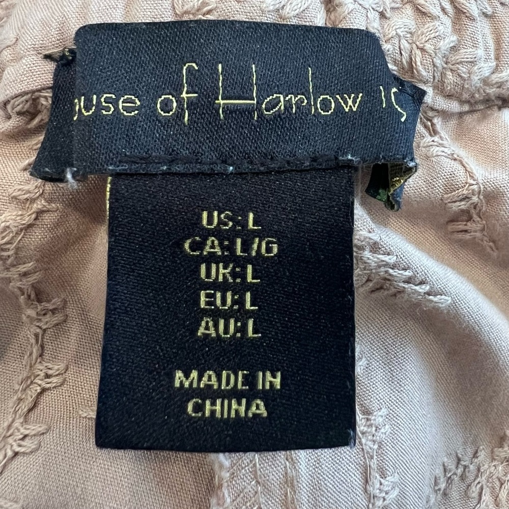 House of Harlow 1960 Barrel Leg Pants Khaki Embroidered Boho L - Picture 4 of 5